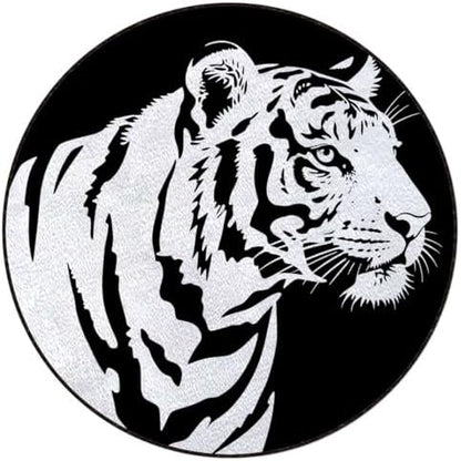 Black Lines Round Area Chair Mat for Hardwood Floors, Tiger Profile Jungle Animal Swivel Chair Protector, Protect The Floor from Scratches, Black White Diameter 51 in