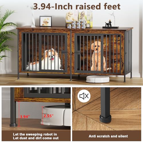 63" Dog Crate Furniture for 1 or 2 Dogs, Brown (DC102)