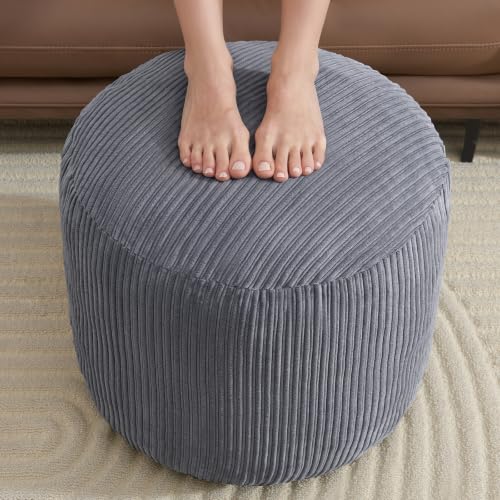 Pouf Ottoman, Corduroy Round Gray Foot Stools Ottomans, 20x15in