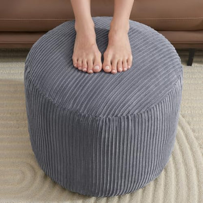 Pouf Ottoman, Corduroy Round Gray Foot Stools Ottomans, 20x15in