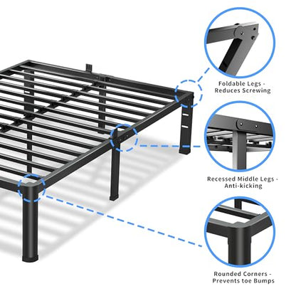 20 Inch Queen Bed Frame with Round Corners No Box Spring Needed