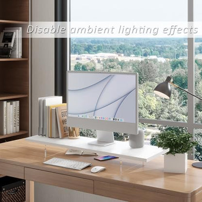 Monitor Stand Riser,Wood & Acrylic Computer Monitor Stand with LED Light,Desk Accessories Desktop Organizer Stand for Computer,Laptop,Printer,PC & TV Screen Riser