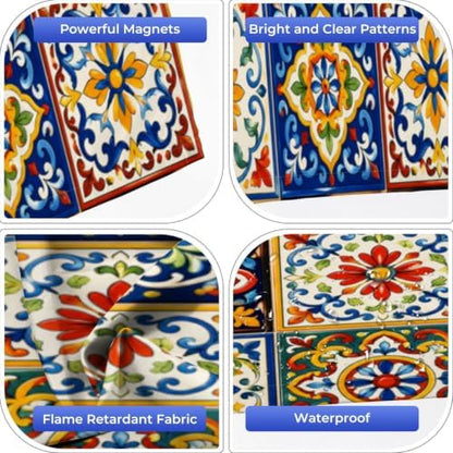 4 Pcs Fluorescent Light Covers for Ceiling Lights Mexican ceramic Ethnic Magnetic Light Filters Decorative for Classroom Office Hospital Home 4x2 Ft