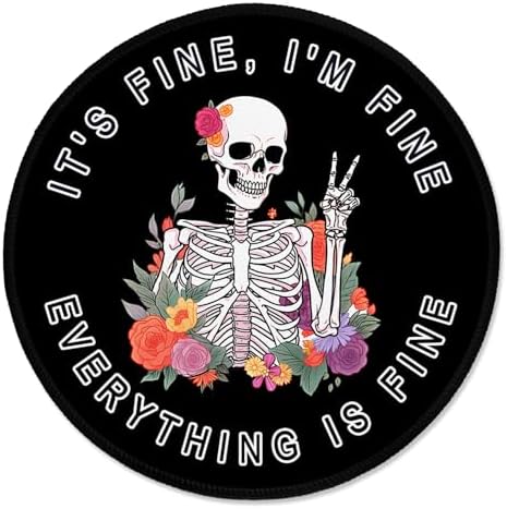 ITNRSIIET Round Mouse Pad with Stitched Edge Premium-Textured Waterproof Non-Slip Rubber Base Desktop Protection Mat Diameter 8.7 inches, Flower Skull