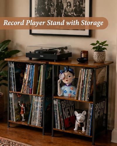 Honkazita 3 Tier Vinyl Record Storage Table Wooden Turntable Stand