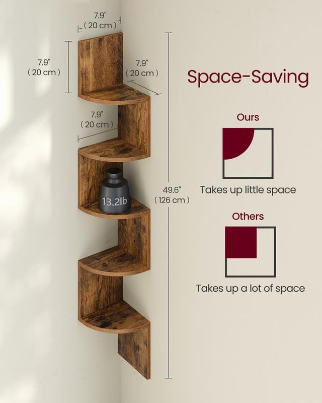 Corner Shelf Wall Mount, 5-Tier Floating Corner Bookshelf