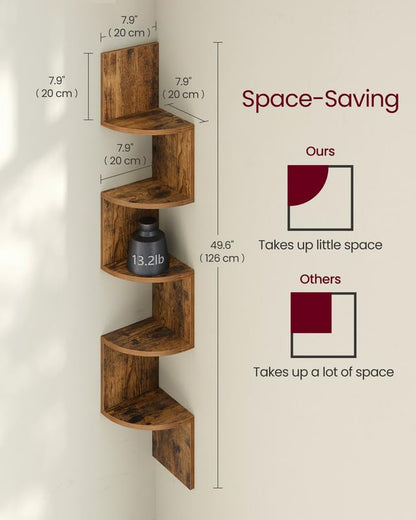 Corner Shelf Wall Mount, 5-Tier Floating Corner Bookshelf