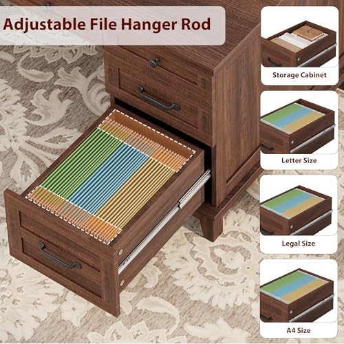 60" Farmhouse Executive Desk with File Drawers, Rustic Brown