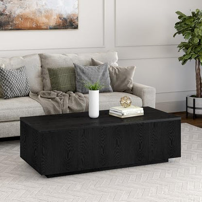 Henn&Hart 48" Modern Fluted Coffee Table, Natural Black