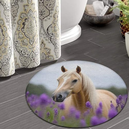 Fashion Round Area Rug Large Non Slip Carpet, Lavender Horse Unisex Home Decor Mat