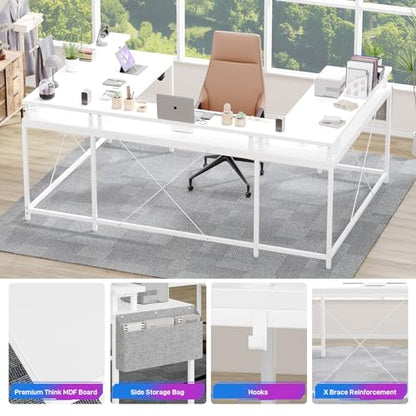 U Shaped Computer Desk 79 Inch Reversible l Shaped Gaming Desk