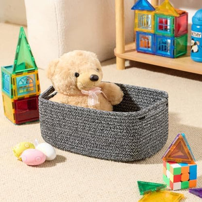 MiniArk Small Storage Baskets for Organizing | Closet Organizer Bins | Shelf Toy Basket | Woven Rope Baskets | Cube Decorative Box | Shallow Basket | 13x8.5x5.1” | 4 Packs Dark Gray