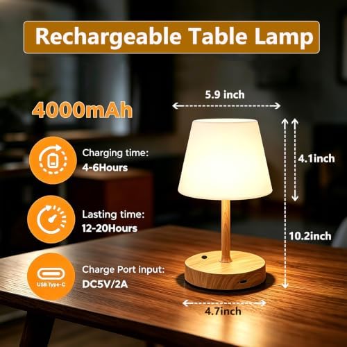 Cordless Table Lamp, Waterproof Shower Lamp -Wood Tone Set of 2