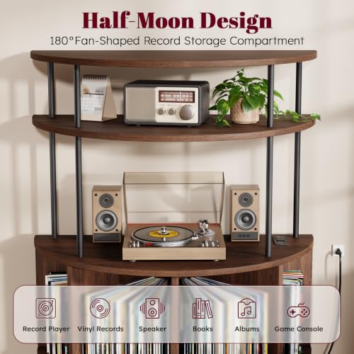 Large Record Player Stand with Power Outlets, 35.4" Turntable Stand