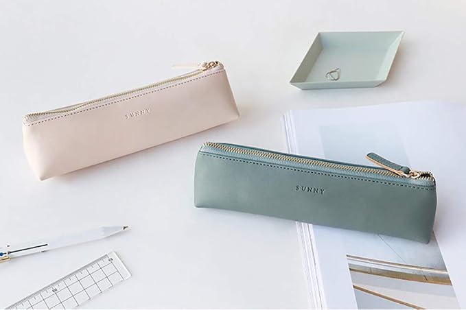 Doraking Cosmetic Makeup Bag Pen Stationery Case PU Leather Small Pencil Pouch for Students Zipper Bag for Pens, Pencils, Markers (Apricot)