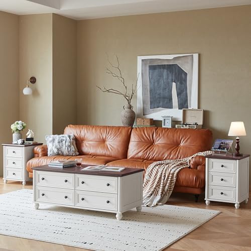 18" Night Stand with 3 Drawers, Farmhouse Modern Nightstand