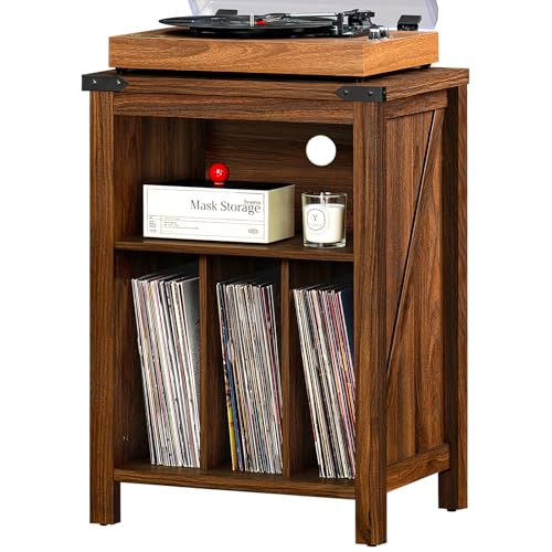 Record Player Stand with Vinyl Record Storage,Rustic Brown