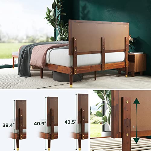 Raymond Wood Platform Bed Frame with Adjustable Upholstered Headboard, Solid Wood Foundation, Wood Slat Support, No Box Spring Needed, Easy Assembly, Queen