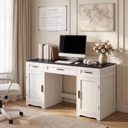 Farmhouse Executive Desk with Drawers, Wood Home Office Desk, Black