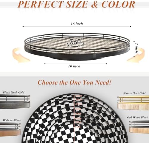 AMH 16-Inch Black and White Checkerboard Lazy Susan Decorative Tray