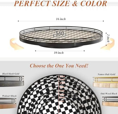 AMH 16-Inch Black and White Checkerboard Lazy Susan Decorative Tray
