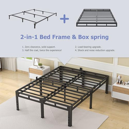 King Size Metal Platform Bed Frame, 24 Inch Dual-Layer Heavy Duty Base