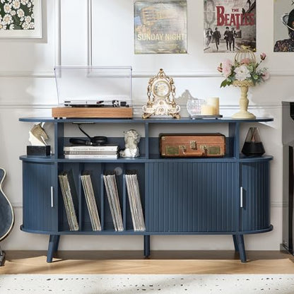 Extra Large Round Record Player Stand with Charging Station