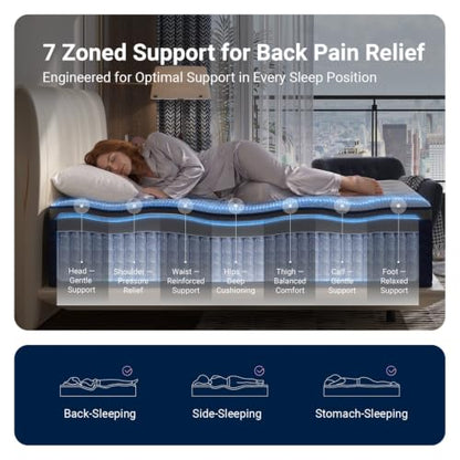 SyncDeep Full Mattress 12 Inch, Firm Hybrid Cooling, Lumbar Support