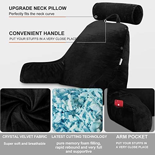 Reading Pillow for Adults Sitting Up in Bed, Backrest with Arms