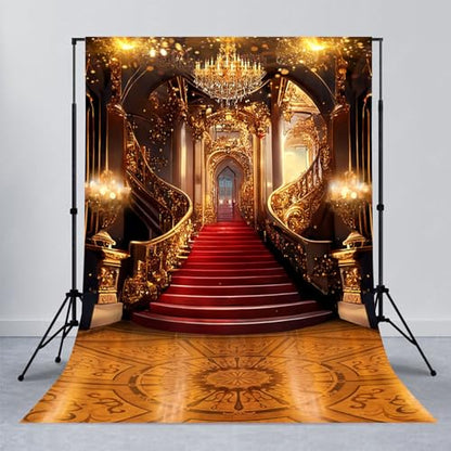 Avezano Luxurious Palace Backdrop Royal Gorgeous Castle Red Carpet Background Wedding Ceremony Night Prom Party Birthday Video Photography Backdrops, 6x8ft - size: 6x8ft