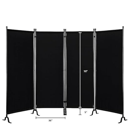 Proman Products - Galaxy 4 Panel Section Privacy Folding Screen Divider, Water Repellent Fabric Room Divider with Black Powder Coated Metal Frame for Indoors or Outdoors (Black)