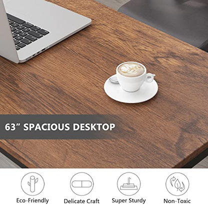 Computer Desk, 63 inch Large Office Desk Computer Table Study Writing Desk Workstation for Home Office, Rustic Brown
