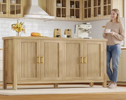 55" Buffet Cabinet with Storage & 4 Adjustable Shelves, Natural