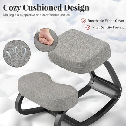 GIANTEX Ergonomic Kneeling Desk Chair, Upright Posture Chair with Cushion & Solid Wood Frame, Natural Relief for Neck or Back Pain, Wooden Knee Chair for Home Office (1)