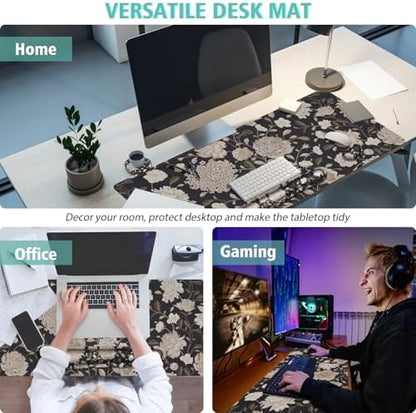 Floral Large Mouse Pad with Wrist Support Set of 4,Large Gaming Mouse Pad+Keyboard Rest+Mouse Wrist Rest+Coaster,Ergonomic Mouse mat,Anti-Slip,Memory Foam Desk Mat for Home Office Gaming (Rose)