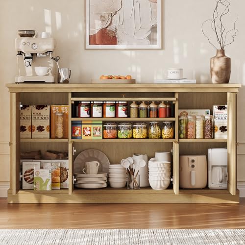 63" Large Farmhouse Sideboard Buffet Cabinet with Storage, Natural