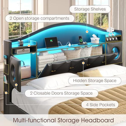 King Size Bed Frame with 6 Storage Drawers, King Bed Frame and Headboard