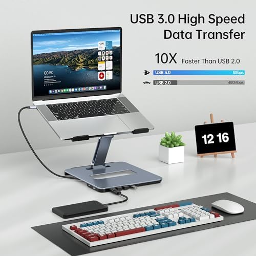BENFEI Laptop Stand with USB C 6in1 Docking Station, HDMI 4K@60Hz, 4*USB3.0, 100W PD Compatible with MacBook Pro/Air, iPad Pro, XPS, Thinkpad