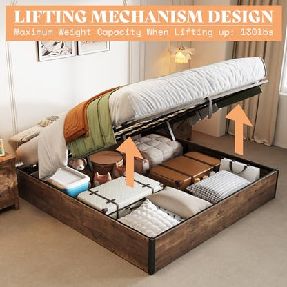 King Lift Up Storage Bed Frame, Rustic Brown
