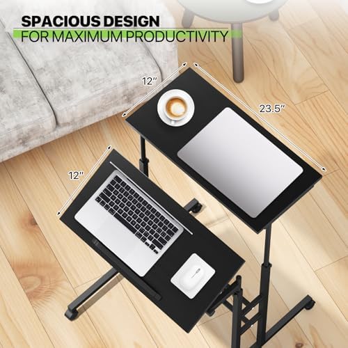 Magshion Rolling Standing Desk with Wheels, Height Adjustable Laptop Desk for Walking Pad, Mobile Workstation with Tilt Top, 28" to 46" Height Range for Home Office & Small Spaces, Black