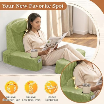 Reading Pillow/Backrest Pillow with Arms, Cup Holder & Phone Pocket