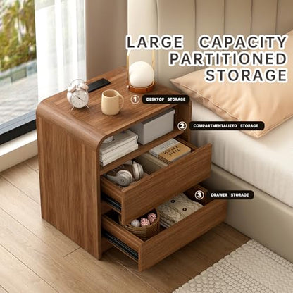 Nightstand Set of 2 w/Charging Station, 2 Drawers & Open Shelf