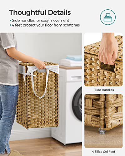 Laundry Hamper with Lid, 17.2 Gallon (65 L) Synthetic Rattan Clothes Laundry Basket with Lid and Handles, Foldable, Removable Liner, Goose Yellow ULCB165N01