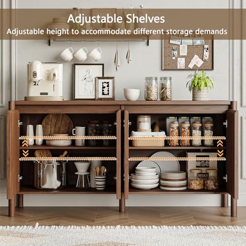 59" Walnut Sideboard Buffet Cabinet with Solid Wood Legs