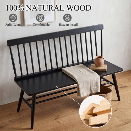 Entryway Bench, Black Dining Bench with Spindle Back