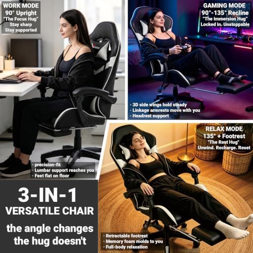 Small Gaming Chair, Home Office Desk Seat with Lumbar Support & Footrest