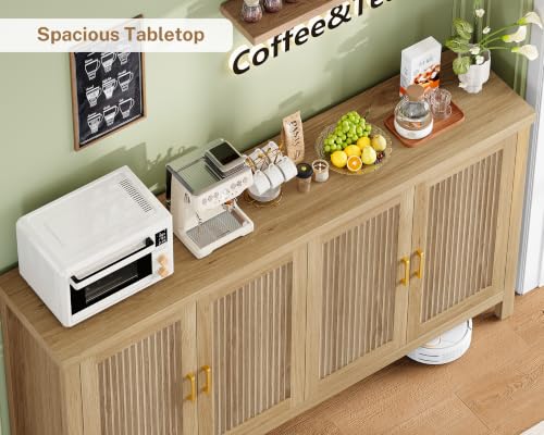 55" Buffet Cabinet with Storage & 4 Adjustable Shelves, Natural
