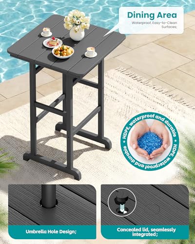 3 Pcs HDPE Bar Height Adirondack Chairs and Bar Table Set, Grey