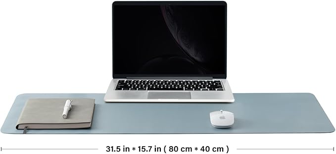 Leather Desk Mat - Non-Slip PU Desk Pad for Office and Home - Desk Organization and Accessories - Ideal for Large Mouse Pad and Desk Mats on Top of Desks (Light Blue,31.5"x 15.7")