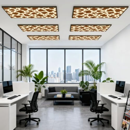 6 Pcs Fluorescent Light Covers for Ceiling Lights Fashionable cow leather brown Magnetic Light Filters Decorative for Classroom Office Hospital Home 4x2 Ft